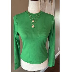 Long sleeve essential double layered ribbed top in green